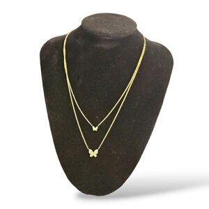 Two-strand Gold-tone Parque Rhinestones Butterfly Necklace